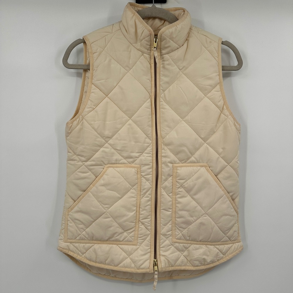 J.Crew Womens Excursion Quilted Vest Cream Off-White Full Zip XS 08T-42401